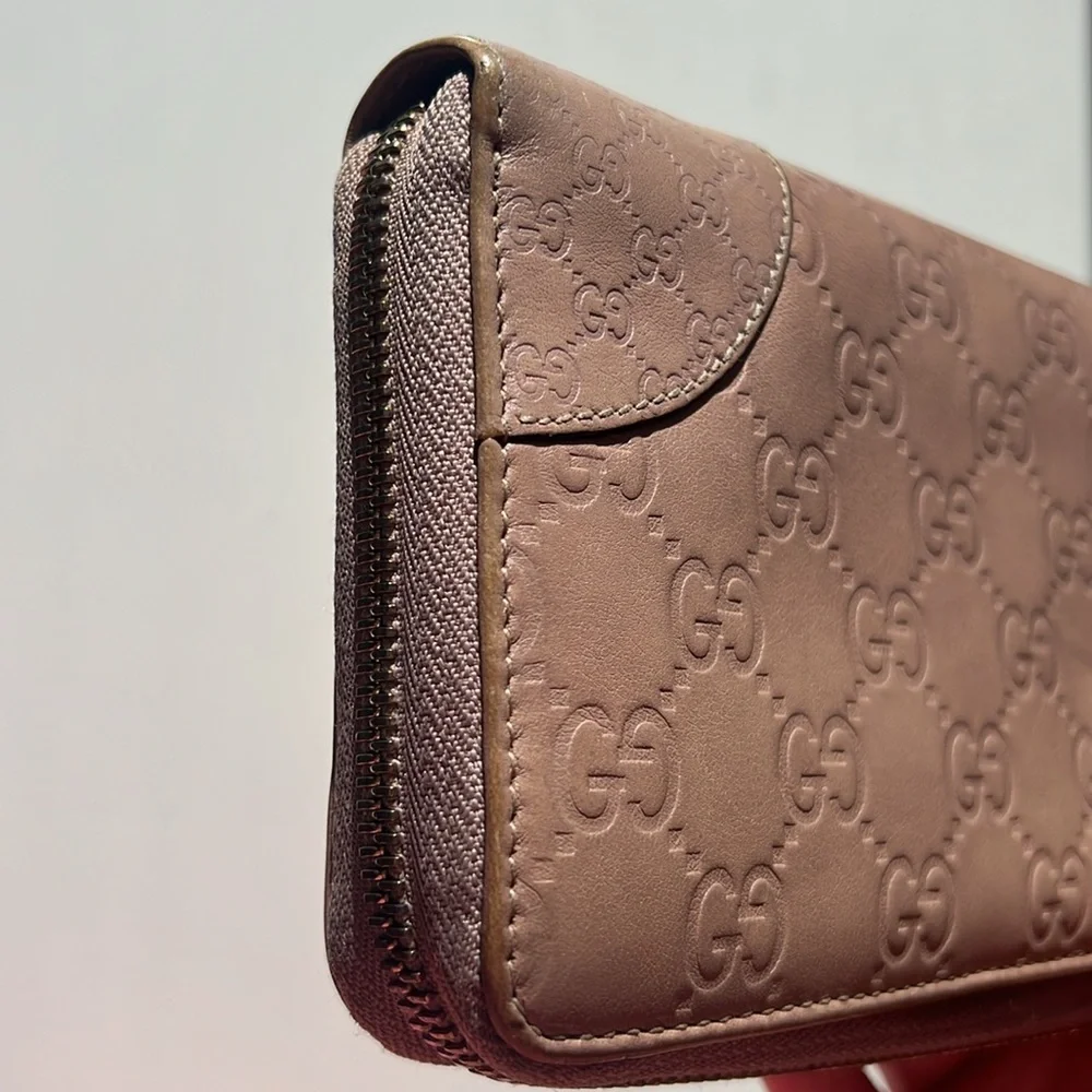 Authentic Gucci Guccissima Large Blush Pink Nude Zip Around Continental Wallet - Picture 8 of 17